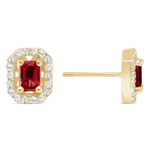 14K Gold Diamond & Ruby Halo Stud Earrings - Abtin & Company 