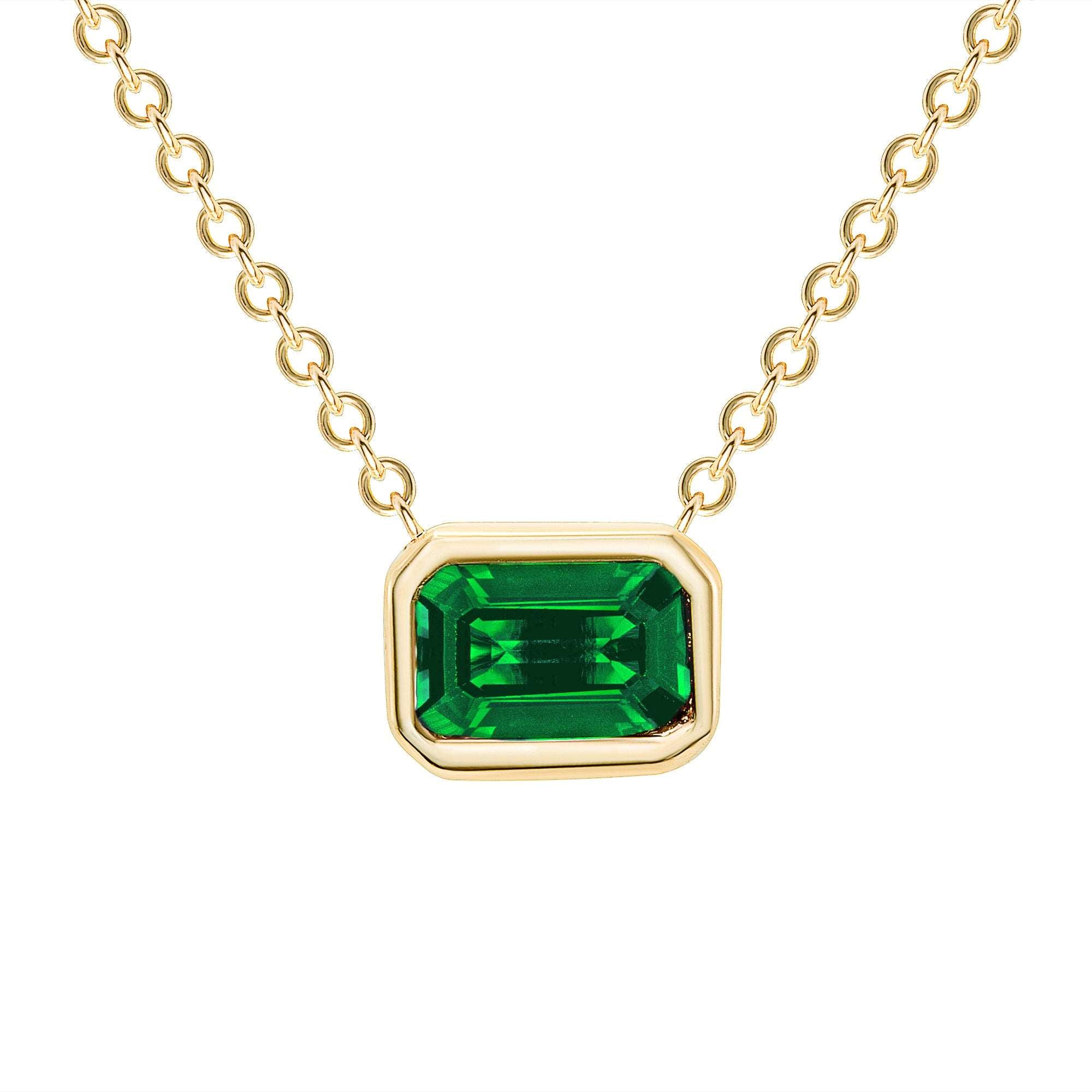 14K Gold Emerald Cut Emerald Bezel Necklace - Abtin & Company 