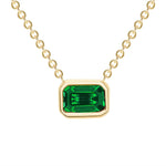 14K Gold Emerald Cut Emerald Bezel Necklace - Abtin & Company 