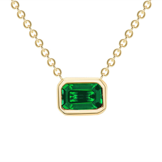 14K Gold Emerald Cut Emerald Bezel Necklace - Abtin & Company 