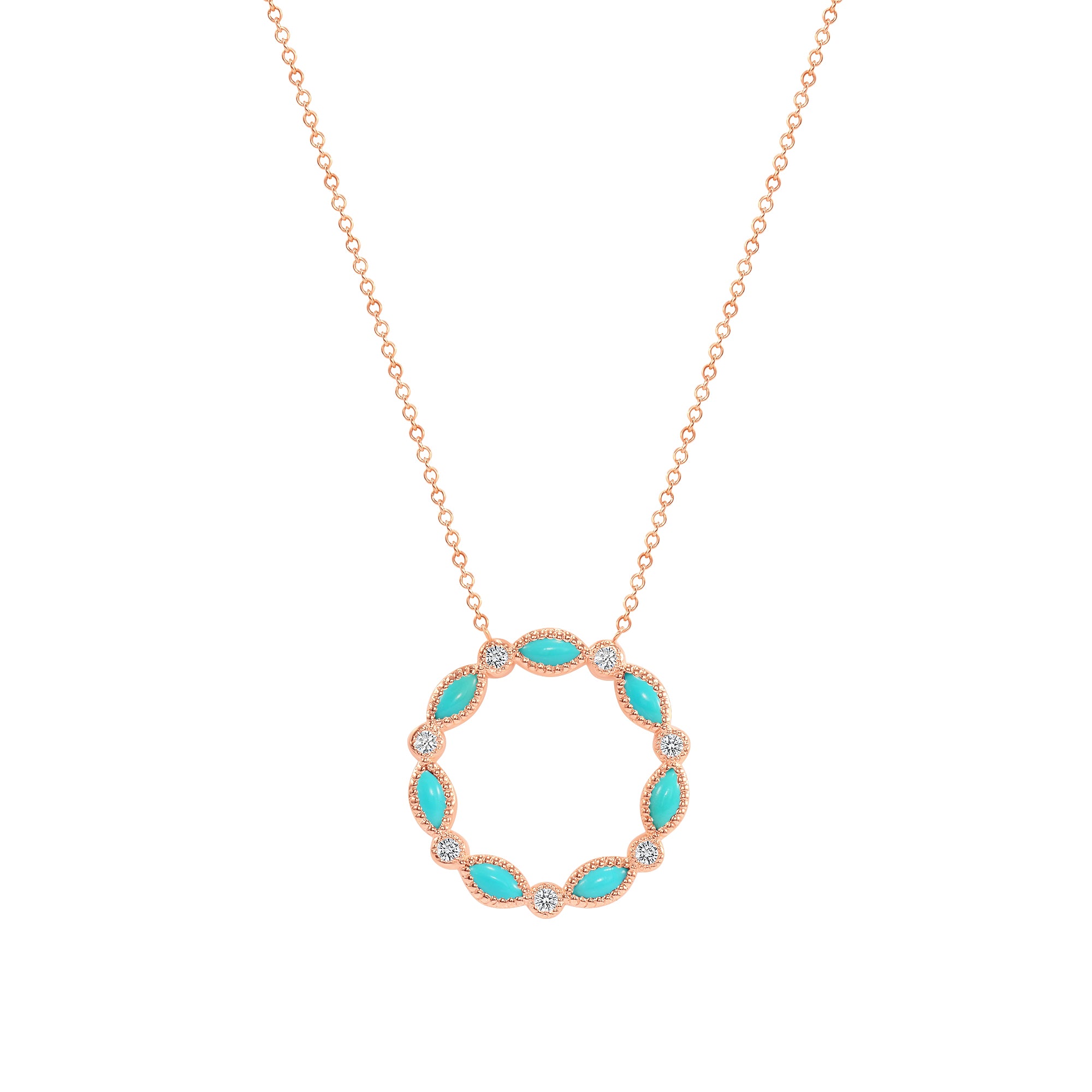 14K Gold Marquise Turquoise & Diamond Circle Pendant - Abtin & Company 