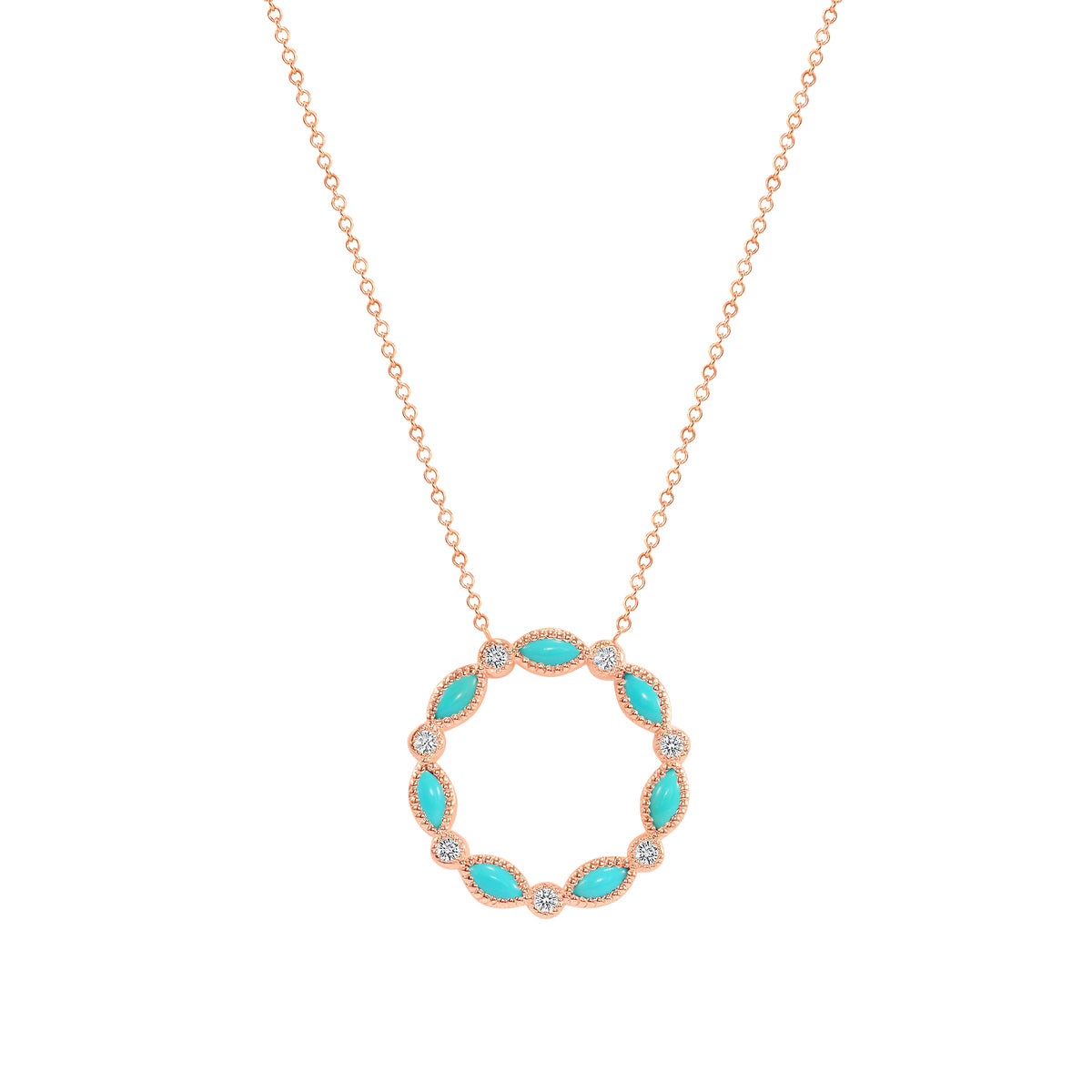 14K Gold Marquise Turquoise & Diamond Circle Pendant - Abtin & Company 