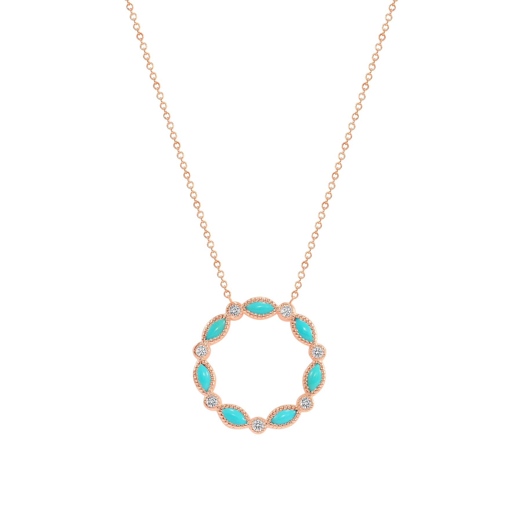 14K Gold Marquise Turquoise & Diamond Circle Pendant - Abtin & Company 