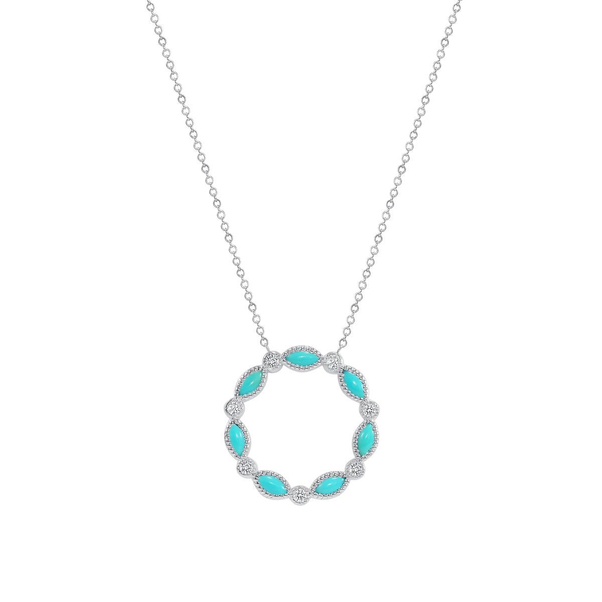 14K Gold Marquise Turquoise & Diamond Circle Pendant - Abtin & Company 