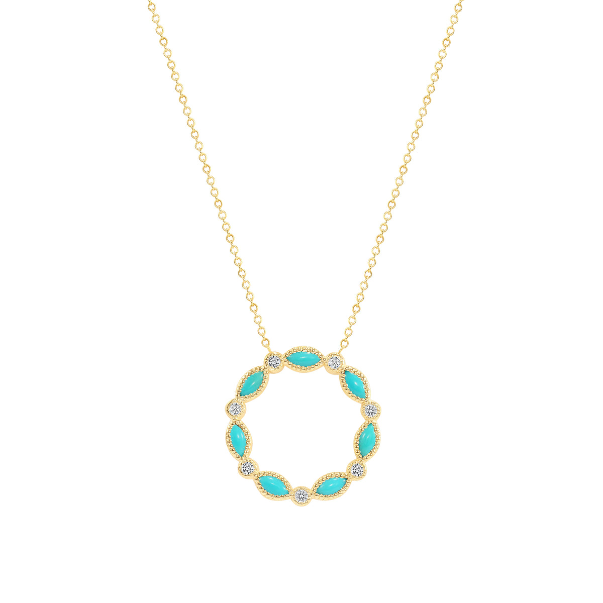 14K Gold Marquise Turquoise & Diamond Circle Pendant - Abtin & Company 