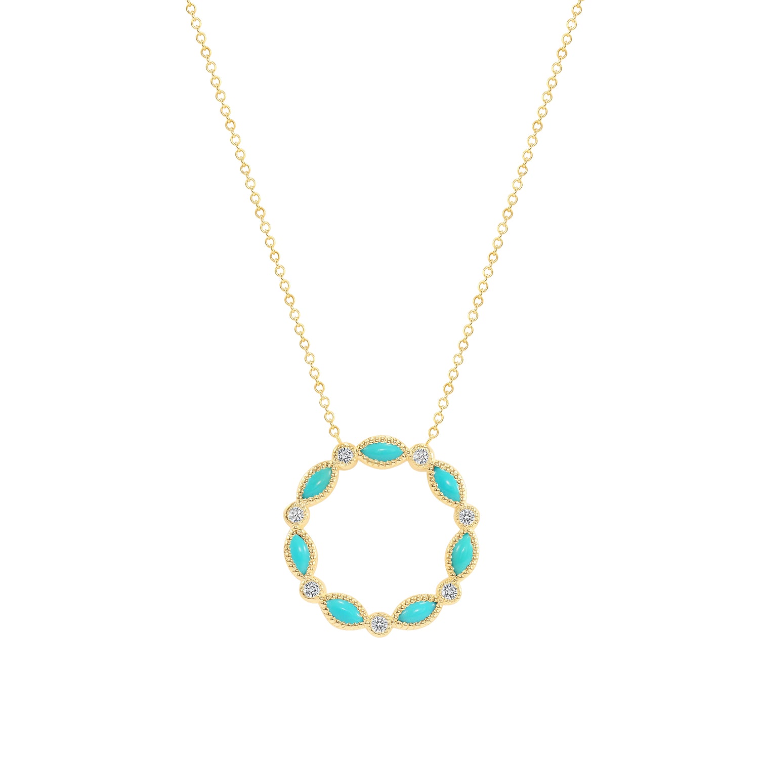 14K Gold Marquise Turquoise & Diamond Circle Pendant - Abtin & Company 