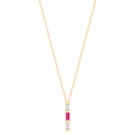 14K Rose Gold Baguette Pink Sapphire And Diamond Vertical Bar Pendant - Abtin & Company 