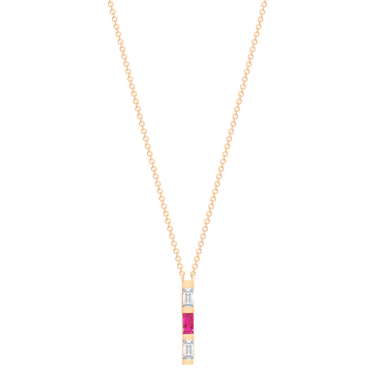 14K Rose Gold Baguette Pink Sapphire And Diamond Vertical Bar Pendant - Abtin & Company 
