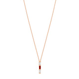 14K Rose Gold Baguette Ruby & Diamond Vertical Bar Pendant - Abtin & Company 