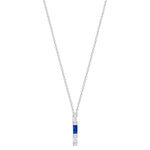 14K White Gold Baguette Blue Sapphire & Diamond Bar Pendant - Abtin & Company 