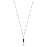14K White Gold Baguette Blue Sapphire & Diamond Bar Pendant - Abtin & Company 