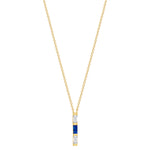 14K Yellow Gold Baguette Blue Sapphire & Diamond Bar Pendant - Abtin & Company 