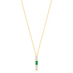 14K Yellow Gold Baguette Emerald And Diamond Vertical Bar Pendant - Abtin & Company 