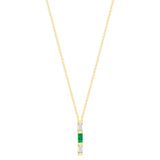 14K Yellow Gold Baguette Emerald And Diamond Vertical Bar Pendant - Abtin & Company 