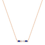 14K Rose Gold Baguette Blue Sapphire & Diamond Bar Pendant - Abtin & Company 
