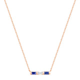 14K Rose Gold Baguette Blue Sapphire & Diamond Bar Pendant - Abtin & Company 
