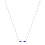 14K White Gold Baguette Blue Sapphire & Diamond Bar Pendant - Abtin & Company 