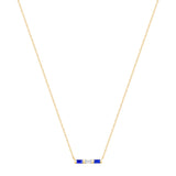 14K Yellow Gold Baguette Blue Sapphire & Diamond Bar Pendant - Abtin & Company 