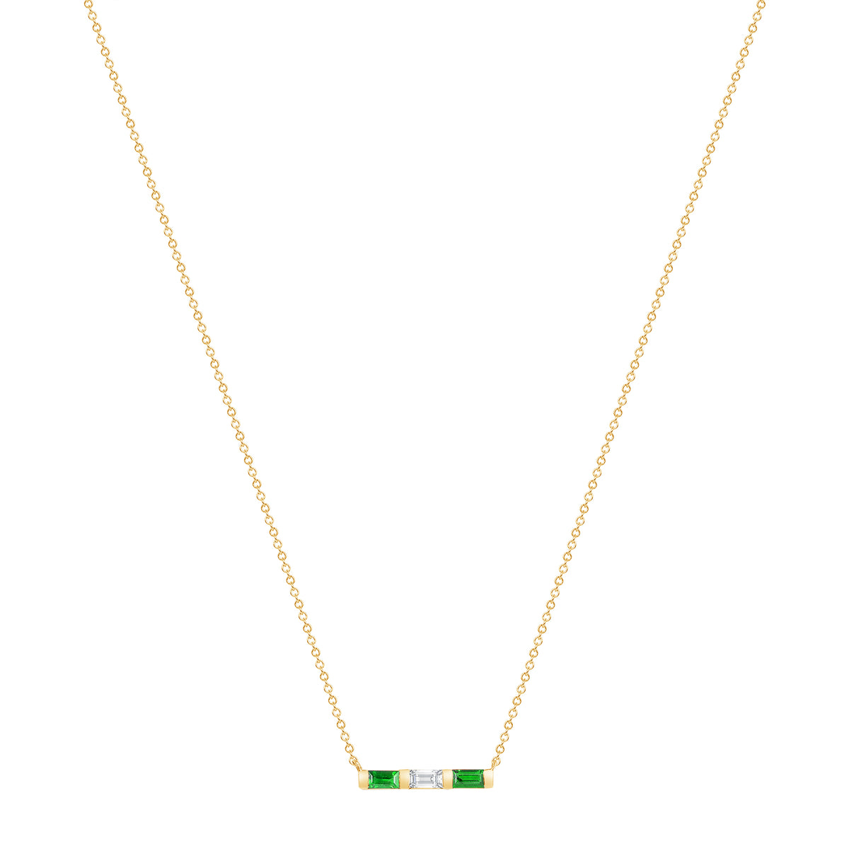 14K Yellow Gold Baguette Emerald and Diamond Bar Pendant - Abtin & Company 
