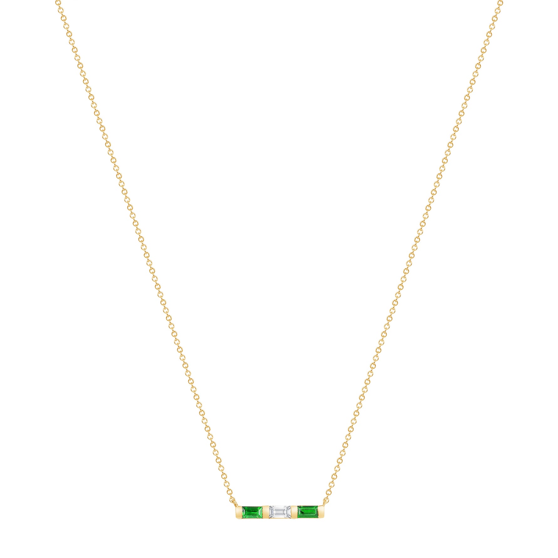 14K Yellow Gold Baguette Emerald and Diamond Bar Pendant - Abtin & Company 