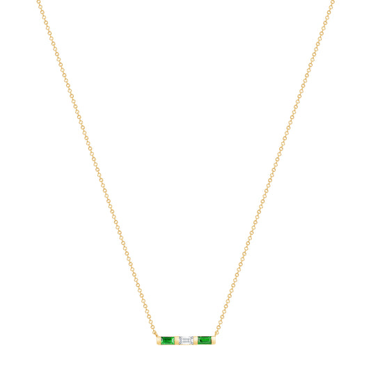 14K Yellow Gold Baguette Emerald and Diamond Bar Pendant - Abtin & Company 