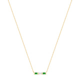 14K Yellow Gold Baguette Emerald and Diamond Bar Pendant - Abtin & Company 