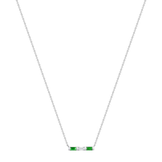 14K White Gold Baguette Emerald And Diamond Bar Pendant - Abtin & Company 