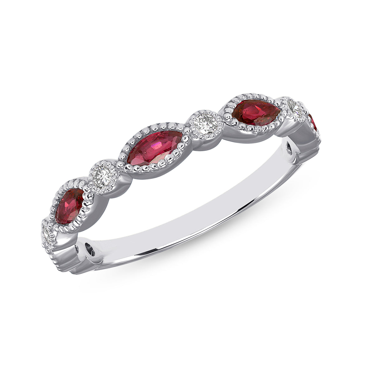 14K Rose Gold Marquise Ruby & Diamond Bead & Eye Stacking Band - Abtin & Company 