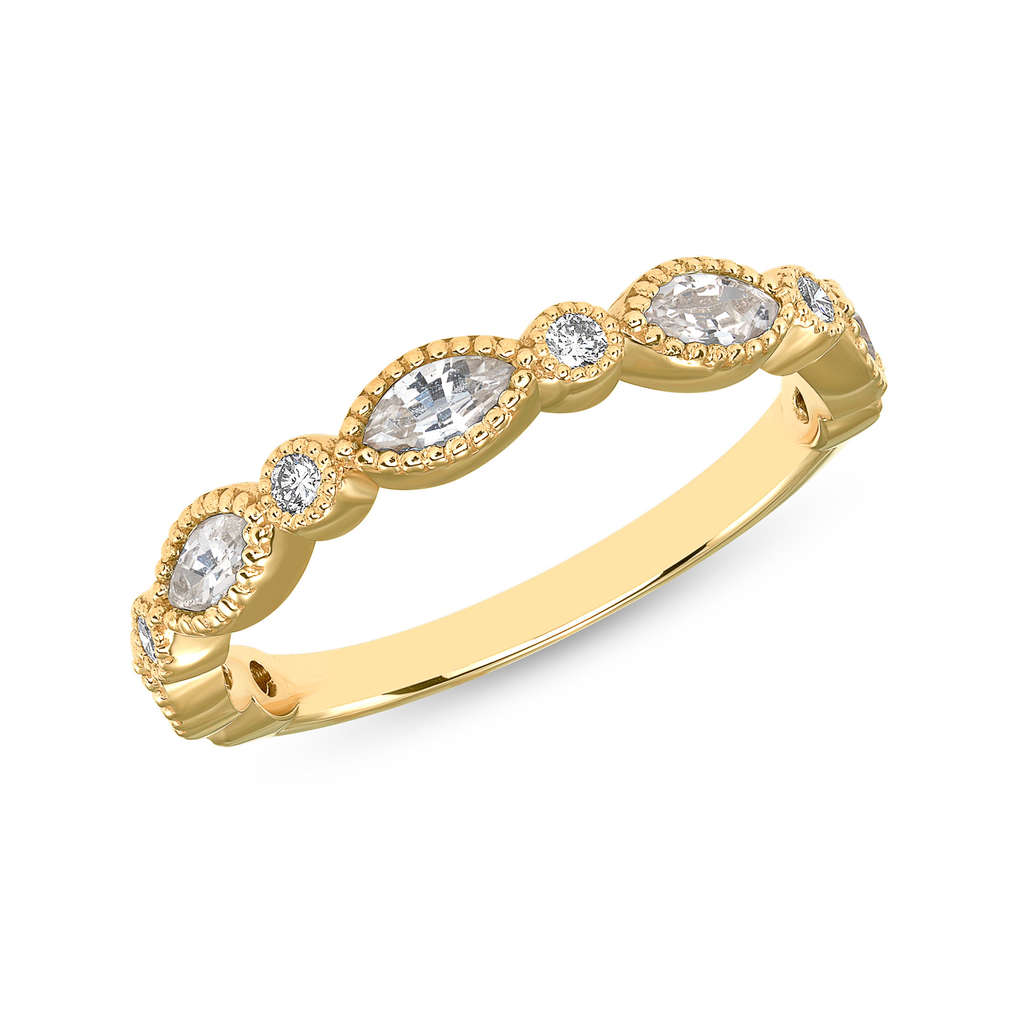 14K Gold Marquise White Sapphire & Diamond Bead & Eye Stacking Band - Abtin & Company 