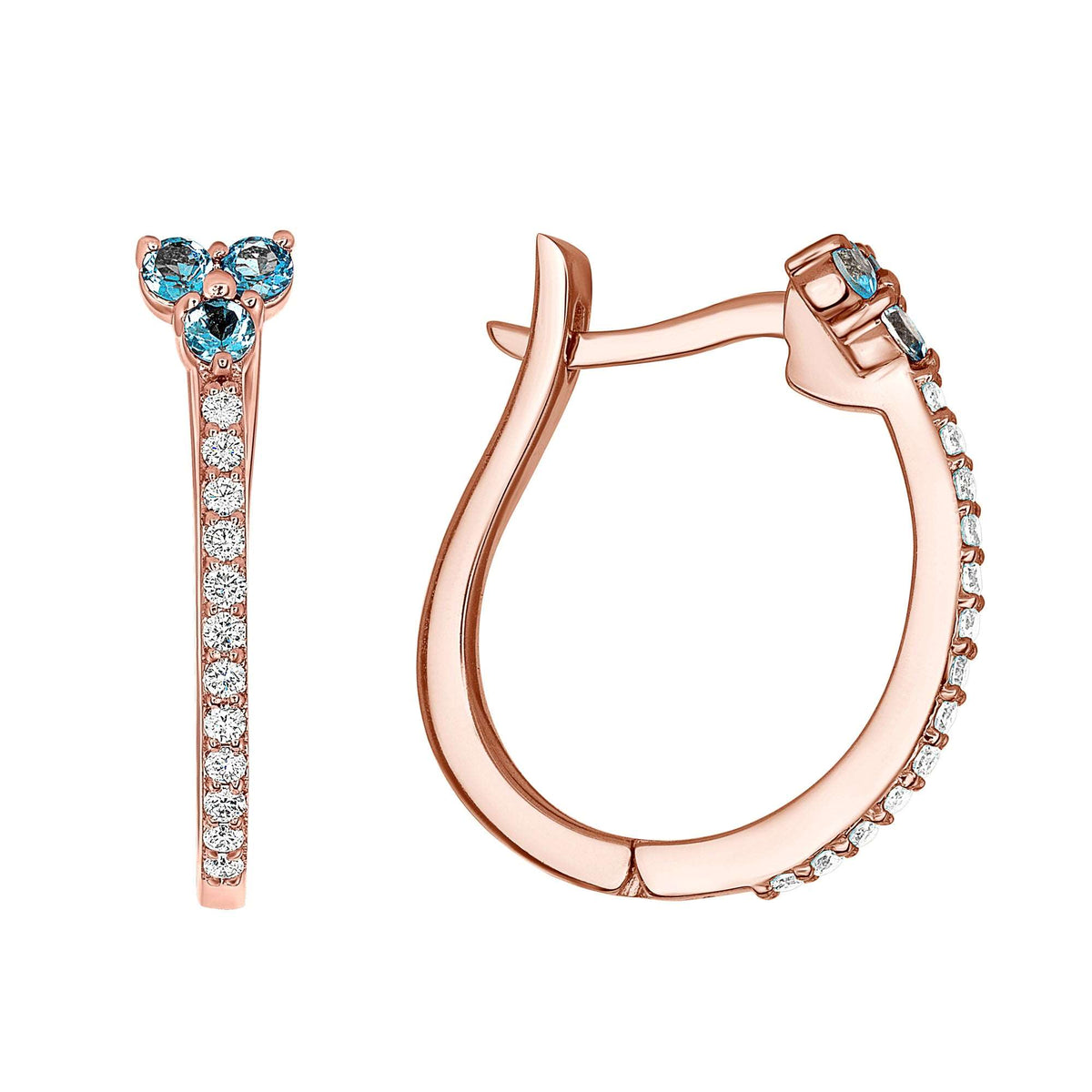 14k Diamond and Aquamarine Flower Huggie - Abtin & Company 