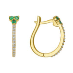 14k Gold Diamond and Emerald Flower Huggies - Abtin & Company 