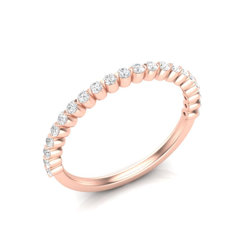 14K Gold Round Halfway Eternity Floating Set Lab Grown Diamond Wedding Band Ring - Abtin & Company 