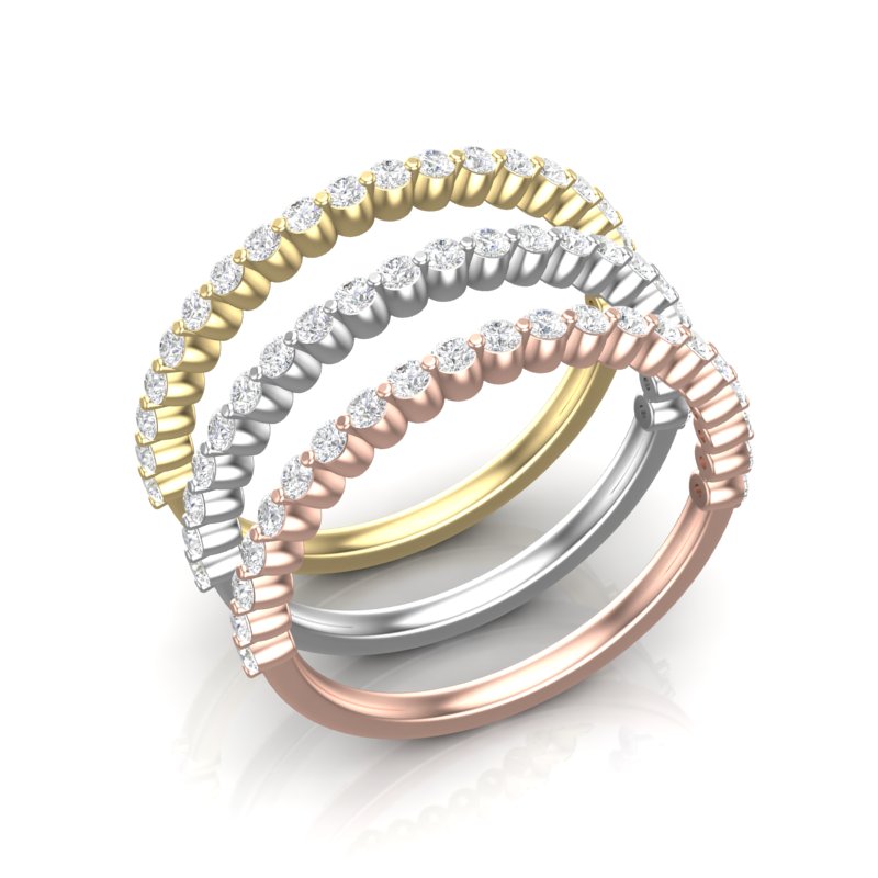 14K Gold Round Halfway Eternity Floating Set Lab Grown Diamond Wedding Band Ring - Abtin & Company 