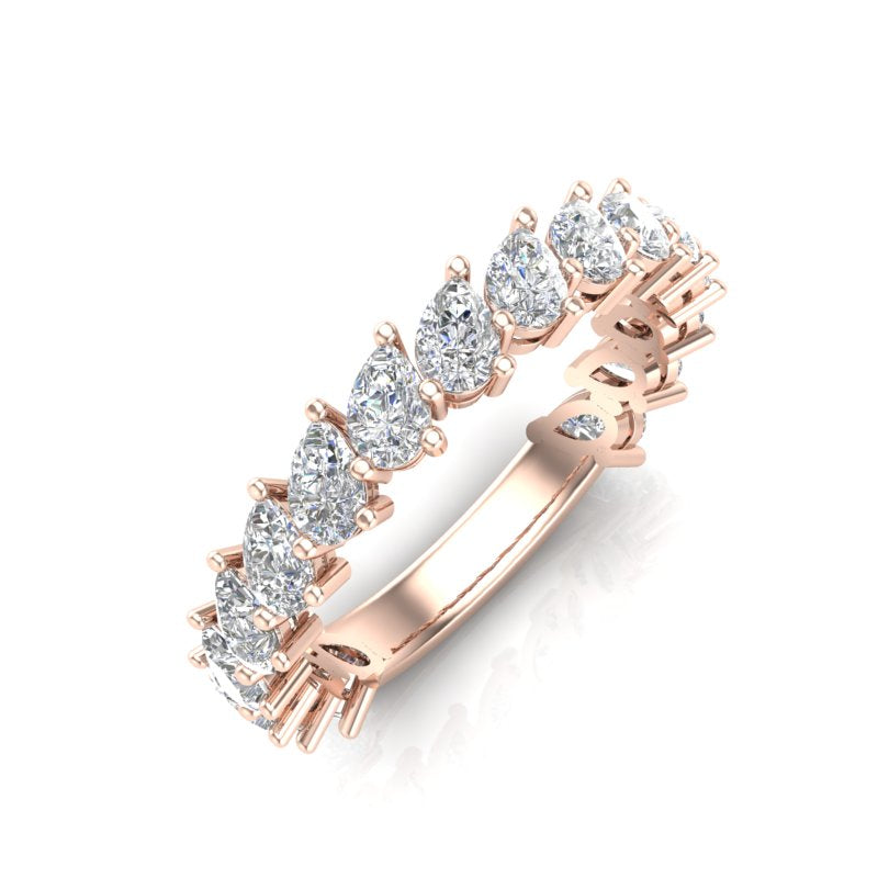 14K Gold Pear Cut Three Quarter Way Tilted Eternity Modern Prong Set Lab Grown Diamond Wedding Band Ring - Abtin & Company 