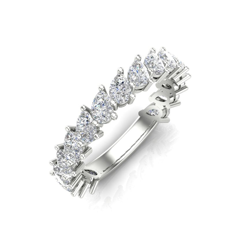 14K Gold Pear Cut Three Quarter Way Tilted Eternity Modern Prong Set Lab Grown Diamond Wedding Band Ring - Abtin & Company 
