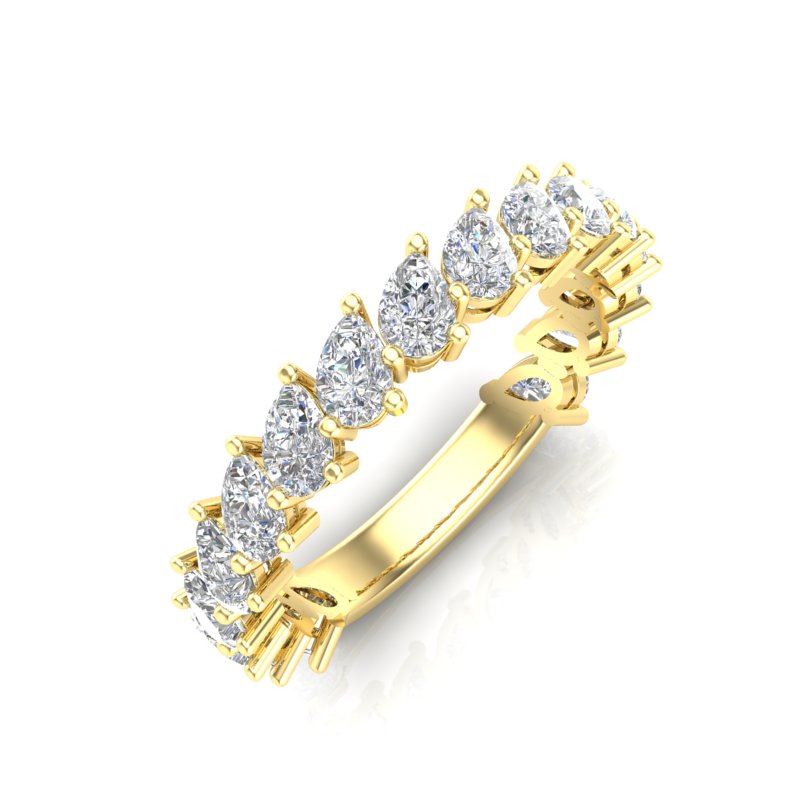 14K Gold Pear Cut Three Quarter Way Tilted Eternity Modern Prong Set Lab Grown Diamond Wedding Band Ring - Abtin & Company 