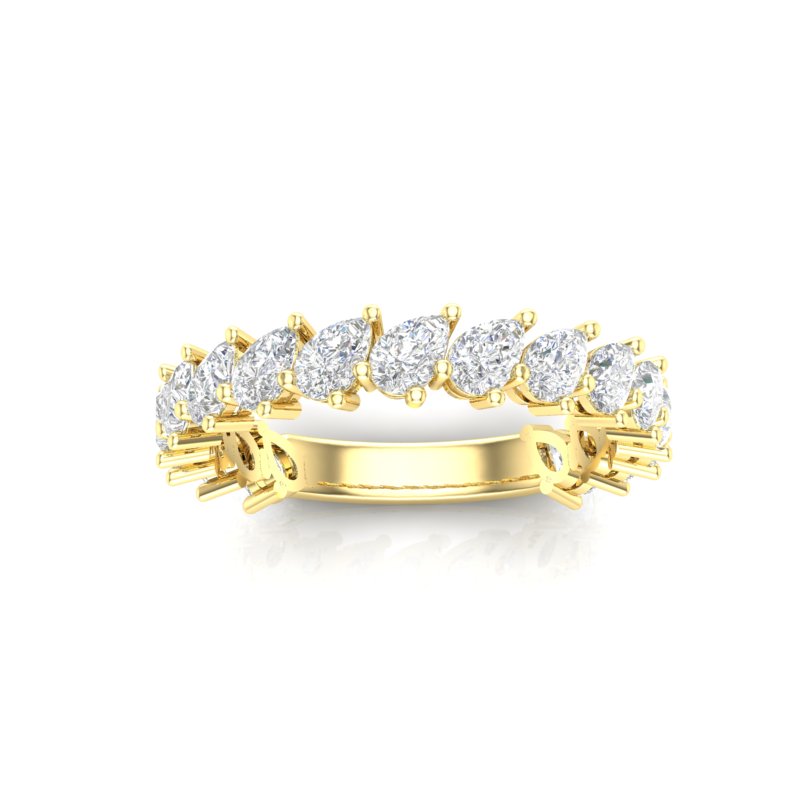 14K Gold Pear Cut Three Quarter Way Tilted Eternity Modern Prong Set Lab Grown Diamond Wedding Band Ring - Abtin & Company 