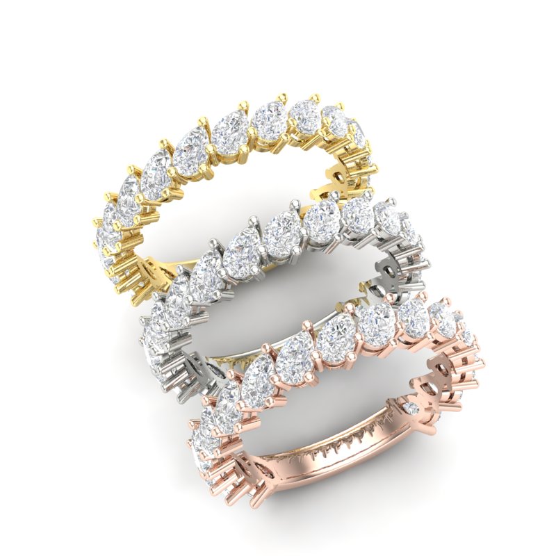 14K Gold Pear Cut Three Quarter Way Tilted Eternity Modern Prong Set Lab Grown Diamond Wedding Band Ring - Abtin & Company 