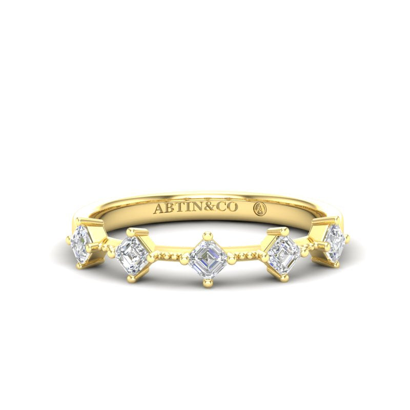14K Gold Ascher Cut Halfway Eternity Prong Set Lab Grown Diamond Wedding Band Ring - Abtin & Company 
