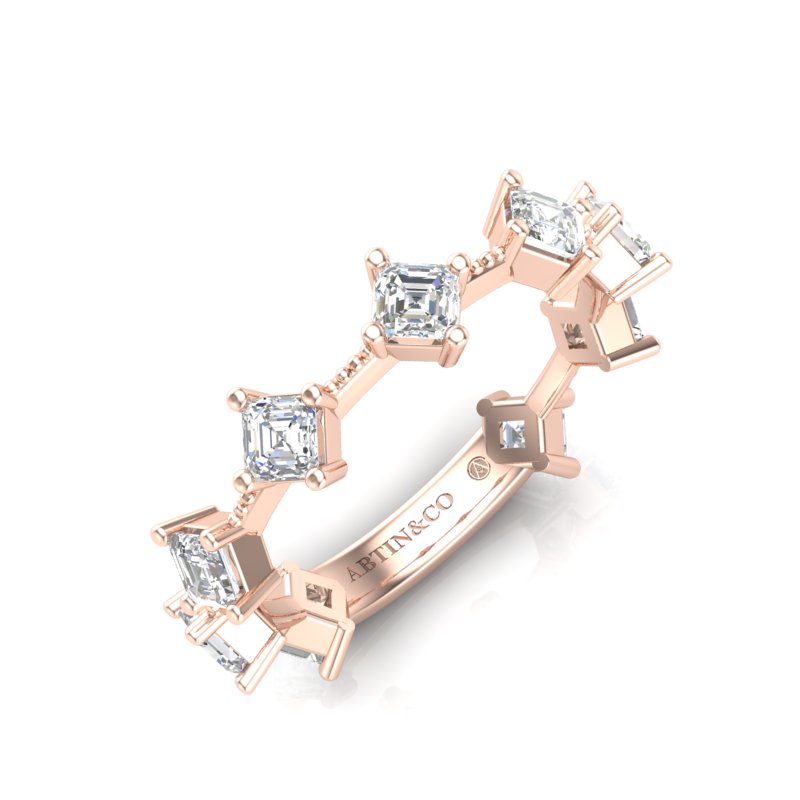 14K Gold Ascher Cut Three Quarter Way Eternity Bezel Set Lab Grown Diamond Wedding Band Ring - Abtin & Company 