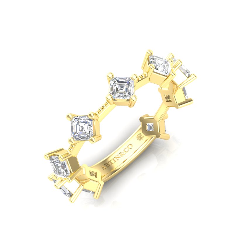 14K Gold Ascher Cut Three Quarter Way Eternity Bezel Set Lab Grown Diamond Wedding Band Ring - Abtin & Company 