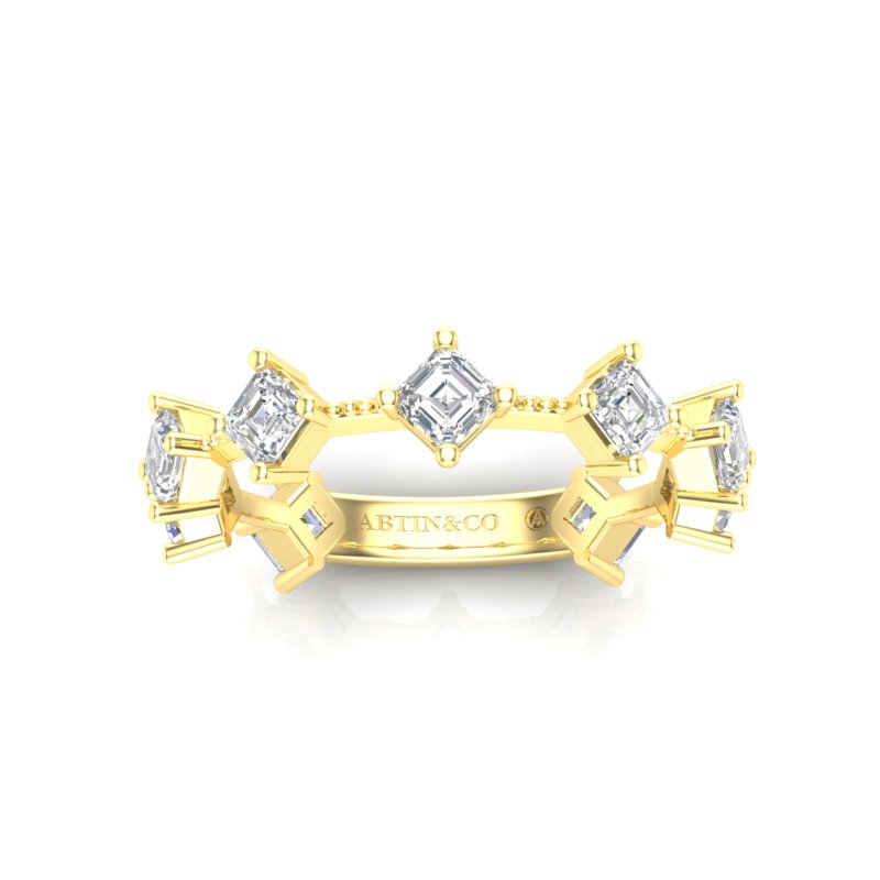 14K Gold Ascher Cut Three Quarter Way Eternity Bezel Set Lab Grown Diamond Wedding Band Ring - Abtin & Company 