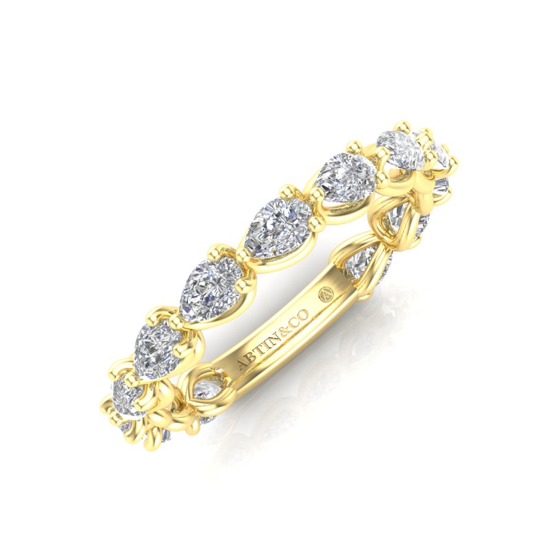 14K Gold Pear Cut Three Quarter Way East West Eternity Modern Prong Set Lab Grown Diamond Wedding Band Ring - Abtin & Company 