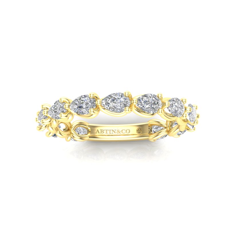 14K Gold Pear Cut Three Quarter Way East West Eternity Modern Prong Set Lab Grown Diamond Wedding Band Ring - Abtin & Company 