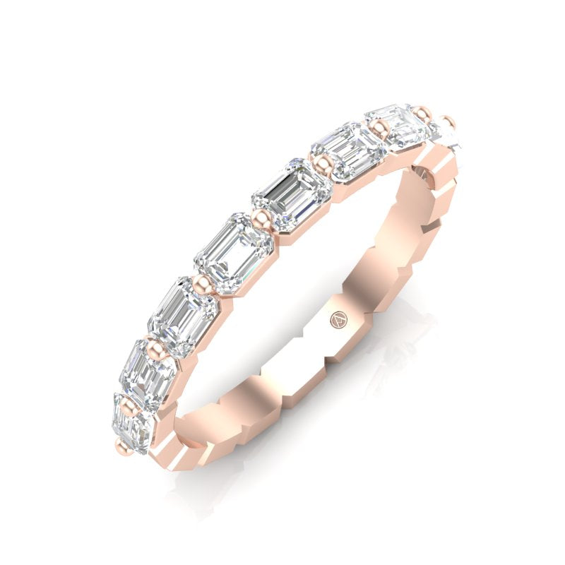 14K Gold Emerald Cut Halfway East West Eternity Modern Prong Set Lab Grown Diamond Wedding Band Ring - Abtin & Company 