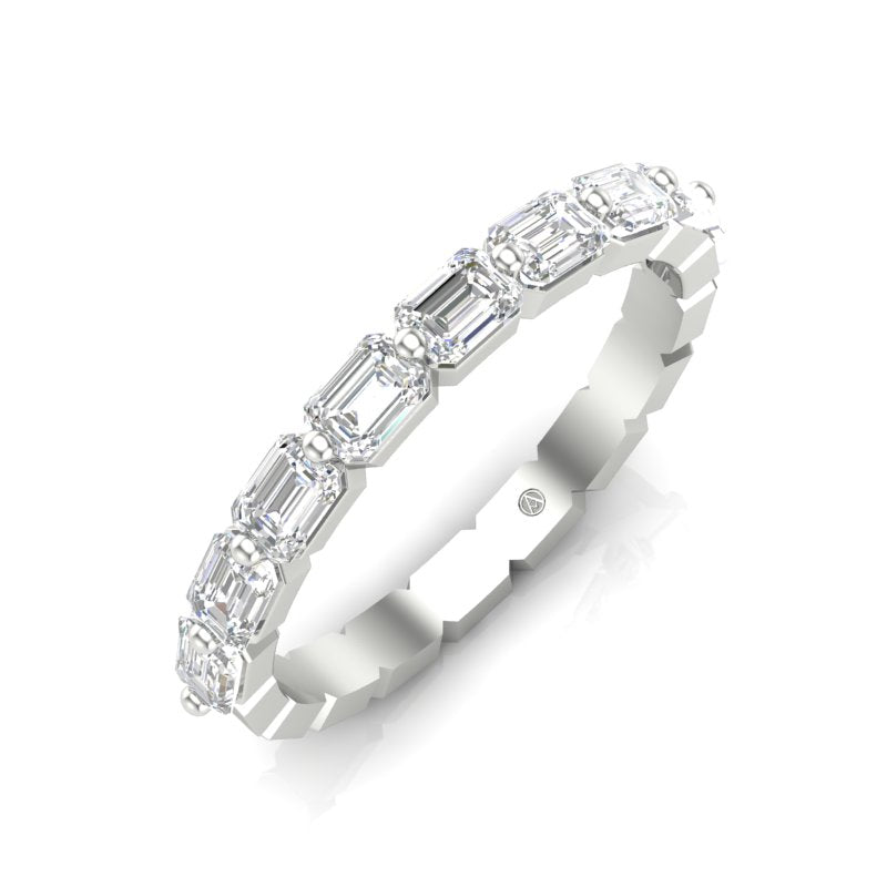 14K Gold Emerald Cut Halfway East West Eternity Modern Prong Set Lab Grown Diamond Wedding Band Ring - Abtin & Company 