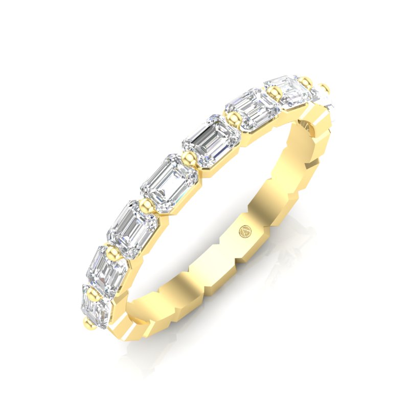 14K Gold Emerald Cut Halfway East West Eternity Modern Prong Set Lab Grown Diamond Wedding Band Ring - Abtin & Company 