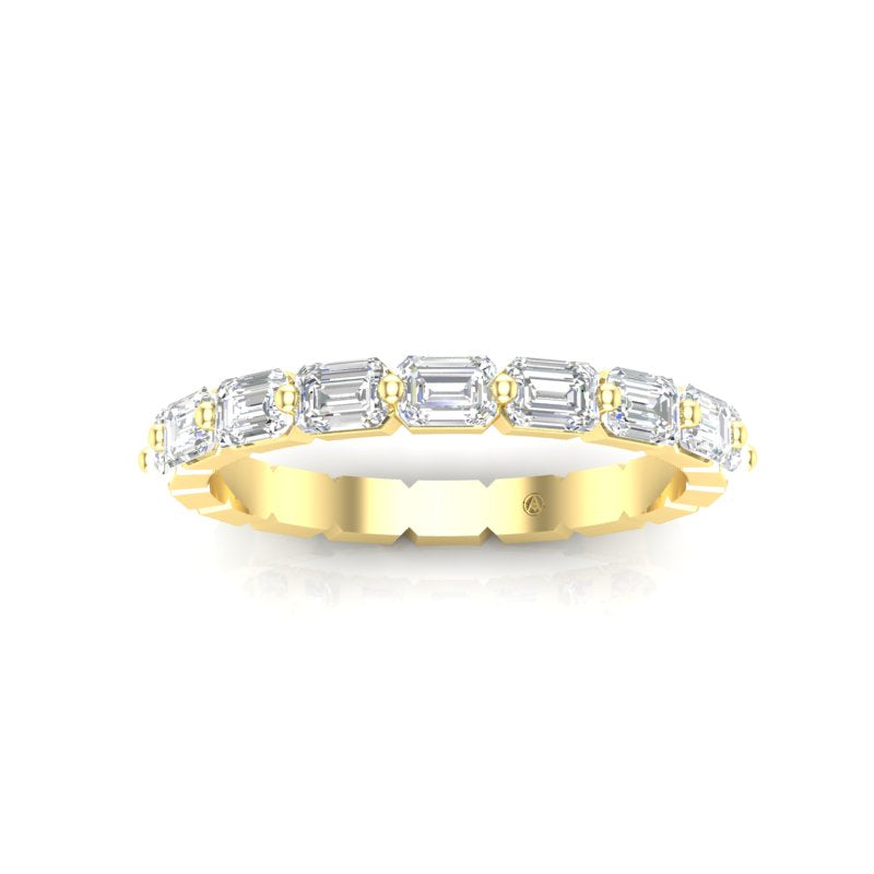 14K Gold Emerald Cut Halfway East West Eternity Modern Prong Set Lab Grown Diamond Wedding Band Ring - Abtin & Company 