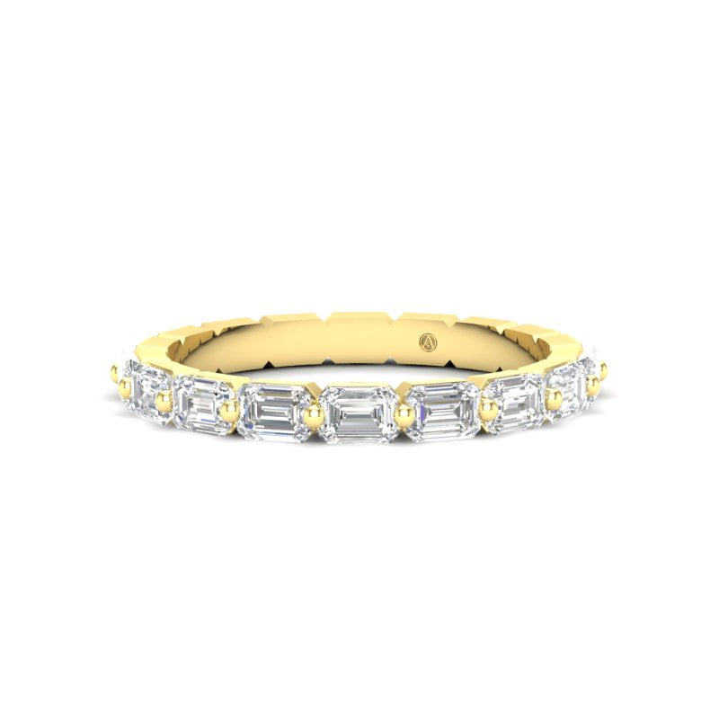 14K Gold Emerald Cut Halfway East West Eternity Modern Prong Set Lab Grown Diamond Wedding Band Ring - Abtin & Company 