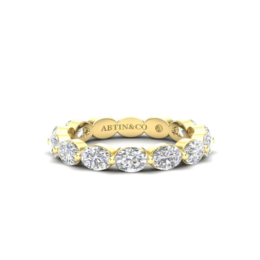 14K Gold Oval Cut Three Quarter Way Eternity East West Floating Set Lab Grown Diamond Wedding Band Ring - Abtin & Company 